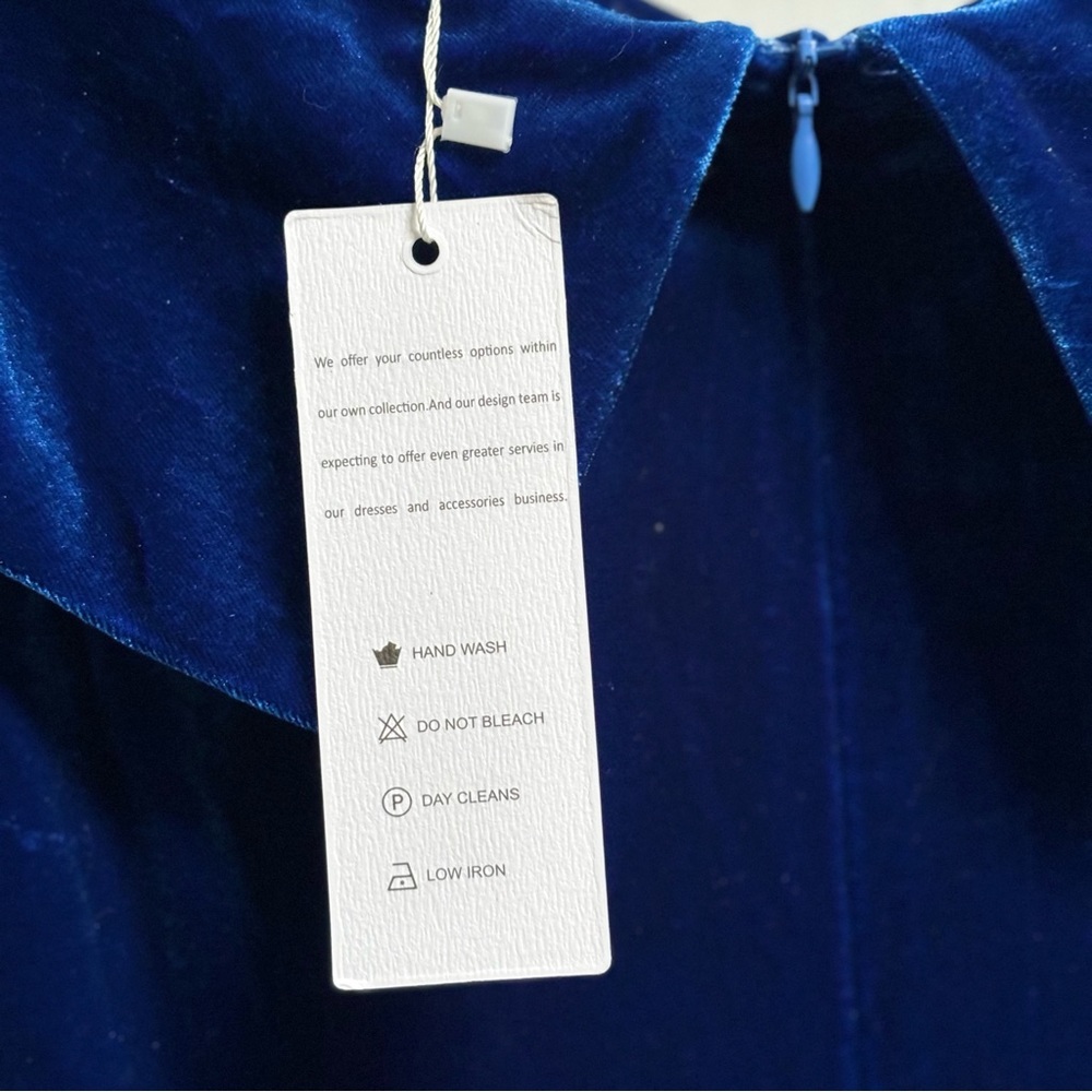New With Tags Jasambac Royal Blue Velvet Holiday High Low Dress Size Medium - Picture 8 of 9